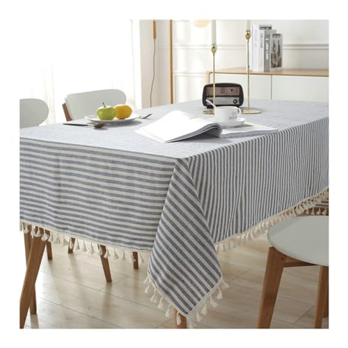 Tischdecke Quadratisch Polyester, Tischdecke 120x120CM Abwaschbare Tischdecke Küche Streifen mit Quasten Tischdecke für die Küche, Blau von Gualiy