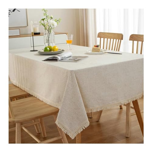 Tischdecken Rechteckig, Tischdecke 100x140CM Baumwolle Spitze Tischtuch Abwaschbar Einfarbig mit Quasten Tischdecken für Glastisch, Beige von Gualiy