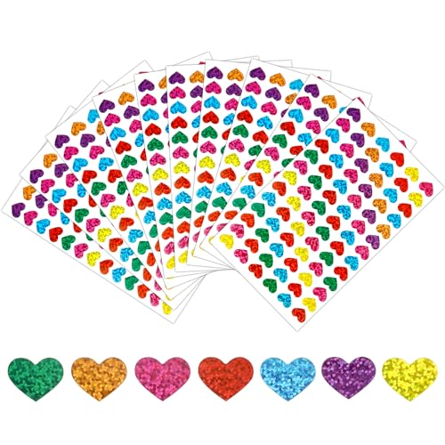 Herz Sticker,Sticker Herzen,Aufkleber Herz,Herz Aufkleber,Glitzersticker,Sticker Geburtstag,Belohnungssticker,Mini Sticker,Sticker Herzen Für Basteln,Aufkleber Zum Valentinstag,10 Blätter,780 Stück von GuavaGlide