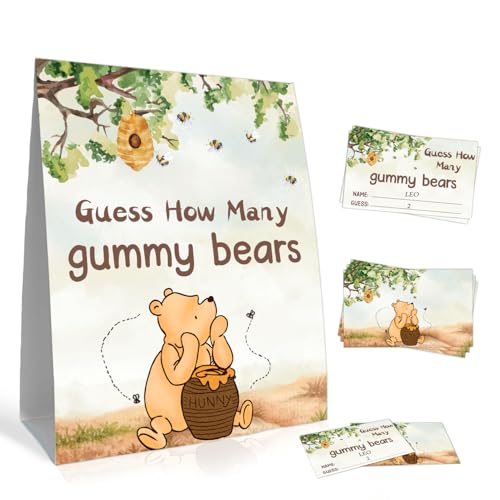 31 Stück Pooh Bears Ratespielkarten, Pooh Babyparty-Spielkarte, Guess How Many Bears Games Set, Guess How Many Bears Schild und 30 Ratekarten, Babyparty-Partyzubehör von Guawubiang