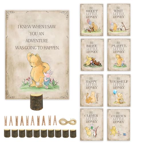 8 Stück Winnie-Zitate Partykarten mit Holzständer, klassische Pooh doppelseitige Karten, Babyparty-Dekorationen, Winnie Babyparty-Mittelstücke, perfekt für Babypartys, Partyzubehör von Guawubiang