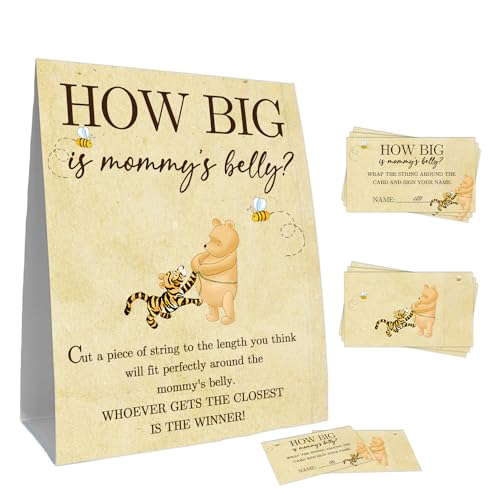 Guawubiang Baby-Party-Spielkarten-Set mit Bären-Thema, Ratespiel für Babypartys, enthält "How Big is Mommy's Belly Game Sign and 30 Guest Cards", Babyparty-Dekorationen von Guawubiang