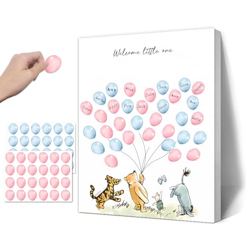 Guawubiang Winnie Baby Shower Gästebuch, Tiere Thema Gästebuch Babyparty, Geschlecht offenbaren Fingerabdruck Schild für Babyparty, Geschlecht offenbaren Andenken für werdende Mutter von Guawubiang