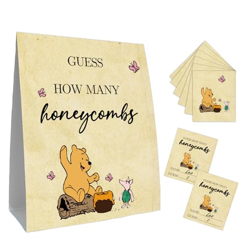 Guawubiang Guess How Many Baby Shower Game Card, Includes 1 Guess How Many Honeycombs Sign and 30 Guessing Cards, Bear Themed Guessing Game Cards, Perfect for Baby Shower Birthday Themed Party von Guawubiang