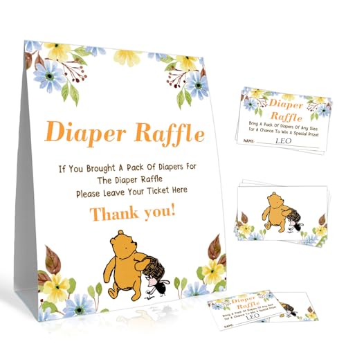 Guawubiang Windel-Raffle-Spiele-Set, enthält Windel-Verlosungsschild und 30 doppelseitige Namenskarten, Blumendekor, Babyparty-Spiele-Set, Babyparty-Spiele, Zubehör, 20,3 x 25,4 cm von Guawubiang