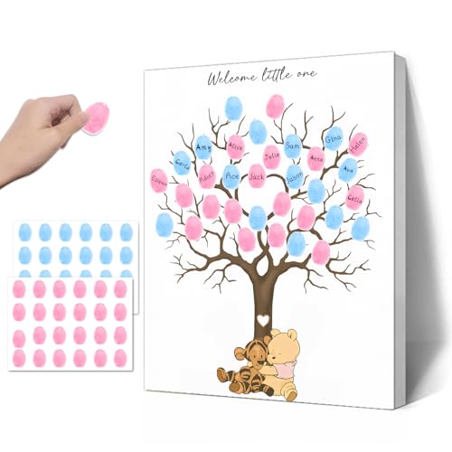 Guawubiang Winnie Gender Reveal Fingerabdruck-Baum, Winnie Gender Reveal Decor Gästebuch, Gender Reveal Party Ideen, Babyparty Dekoration für werdende Mütter von Guawubiang