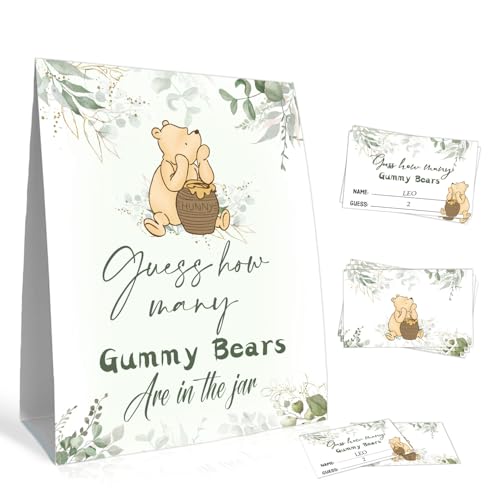 Guess How Many Bears Games Set, Bears Guessing Game Cards, Winnie Baby Shower Games Card, Guess How Many Bears Sign and 30 Guessing Cards, Eucalyptus Leaf Decoration Baby Shower Games Card von Guawubiang