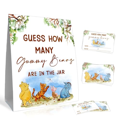 Guess How Many Bears Games Set, Bears Guessing Game Cards, Winnie Baby Shower Games Card, Guess How Many Bears Sign and 30 Guessing Cards, Perfect for Baby Shower Birthday Theme Party Decorations von Guawubiang