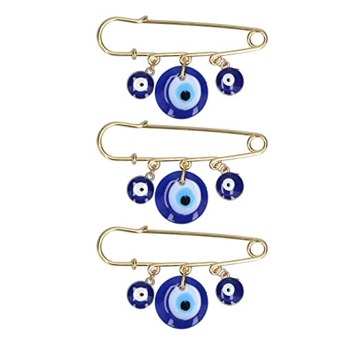 Evil Eye Stroller 3-teilige Kleidungsnadeln, Blaue Augen-Anhänger, goldene Nadel, Sicherheitsnadeln für Kleidung, Tasche, Schal, Dekoration von Gucagle