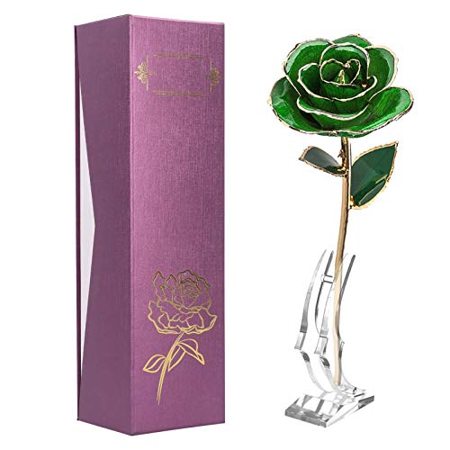 Gucagle 24k grüne Rose für ihre getauchte goldene Rose Liebe echte goldene plattierte konservierte ewige Blume mit Rose Stand gegenwärtige Frau Mutter Oma Green von Gucagle