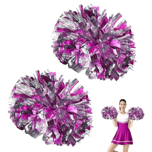 2 Stück Cheerleader Pompons Handblumen Metallic Cheer Poms Cheerleading Pom Poms, Metal Foil Cheerleading Pom Poms Kunststoff Cheerleader Pom Poms Für Cheerleading Spiele Sportwettbewerb Tanz von Gudalea