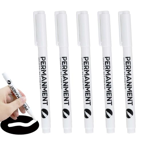 5 Pcs Permanent Marker Weiß, Wasserfester Stift, Acrylstifte Wasserfest und Schnell Trocknender, Permanentmarker zum Steine Bemalen für Karton, Glass Holz, Metall, Keramik Tassen (Rundspitze, 1mm) von Gudemoore