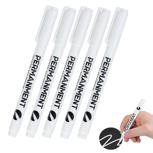 5 Stück Permanent Marker Weiß, Acrylstifte Wasserfest und Schnell Trocknender, Acrylstifte für Steine, Holz, Metall, Glas, Stoff(Rundspitze, 1mm) von Gudemoore