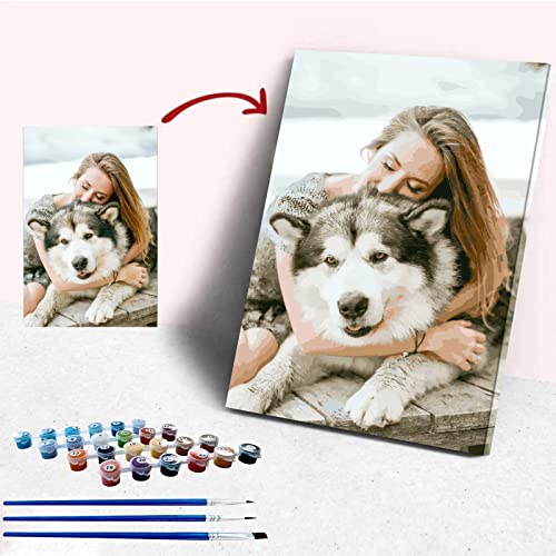 Malen Nach Zahlen Eigenes Bild, Personalisiertes Malen Nach Zahlen Erwachsene Eigenes Foto für Haustiere und PorträTs DIY öLgemäLde Bilder Personalisierte Geschenk, 24 Farben 30x40cm Mit Rahmen von Gudina