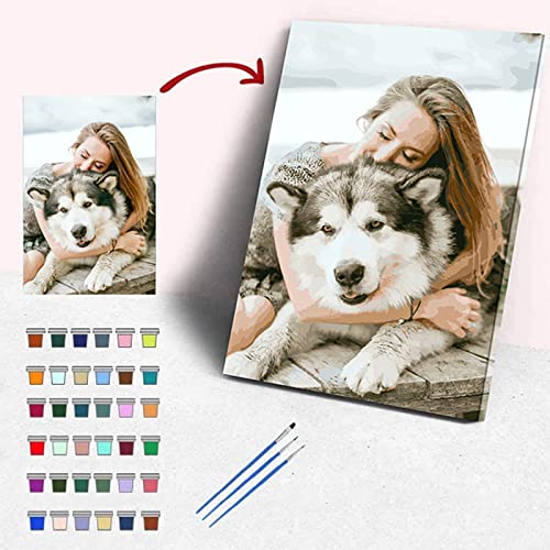 Malen Nach Zahlen Eigenes Bild, Personalisiertes Malen Nach Zahlen Erwachsene Eigenes Foto für Haustiere und PorträTs DIY öLgemäLde Bilder Personalisierte Geschenk, 36 Farben 30x40cm Mit Rahmen von Gudina