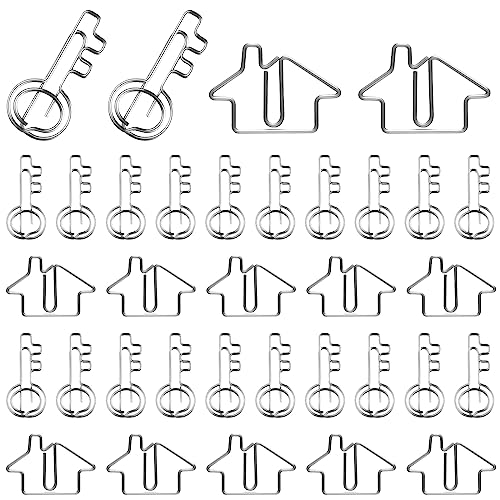 102 Stück Bürobedarf, 50 Stück hausförmige Büroklammern, 50 Stück Schlüsselförmige Draht-Büroklammern mit 2 Stück transparenten Aufbewahrungsbox für Agenten, Schreibtischzubehör, Geschenk (Silber) von Gueevin