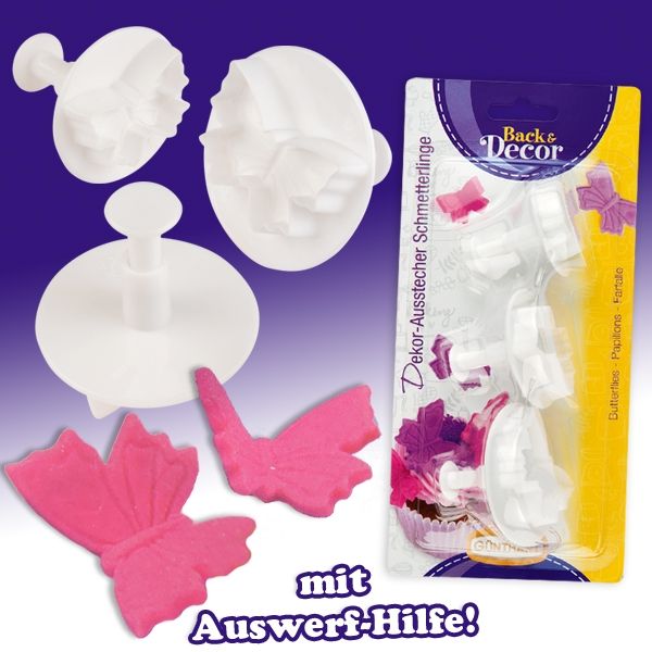 Dekor-Ausstecher Schmetterlinge, Fondantausstecher, Plastik, 1 Stück von Günthart