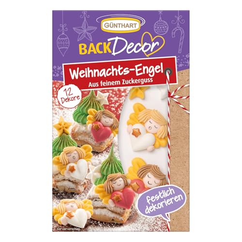 Günthart 12 essbare Dekore als Weihnachtsengel in zwei Varianten und Sterne aus feinem Zuckerguß, 1er Pack (21 gr) von Günthart