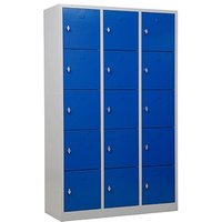 Gürkan Schließfachschrank lichtgrau, enzianblau 106978, 15 Schließfächer 119,0 x 45,0 x 190,0 cm von Gürkan