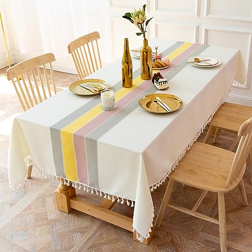 Tischdecke Vintage Boho Rechteckig Stoff Baumwolle Leinen Quaste Design Faltenfrei Waschbar Wiederverwendbar für Küche Esstischdekoration Speisetisch Dekoration Farbe A 110x170cm von Guest Ruyunlai