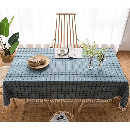 Tischdecke Vintage Boho Rechteckig Stoff Baumwolle Leinen Quaste Design Faltenfrei Waschbar Wiederverwendbar für Küche Esstischdekoration Speisetisch Dekoration dunkelblau B 110x110cm von Guest Ruyunlai