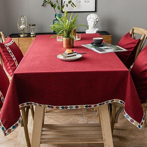 Tischdecke Vintage Boho Rechteckig Stoff Baumwolle Leinen Quaste Design Faltenfrei Waschbar Wiederverwendbar für Küche Esstischdekoration Speisetisch Dekoration rot 5 130x180cm von Guest Ruyunlai