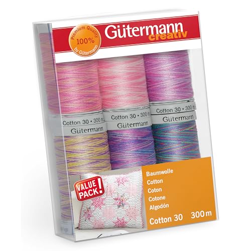 Gütermann creativ 734022-4 Nähfaden-Set, Baumwolle, rosa/lila, 6 Spulen, 600 Meter von Gütermann