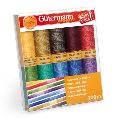 Gütermann creativ Nähfaden-Set mit 10 Spulen Baumwolle 100 m in verschiedenen Multicolour-Farben Gütermann creativ Nähfaden-Set mit 10 Spulen Baumwolle 100 m in verschiedenen Multicolour-Farben von Gütermann