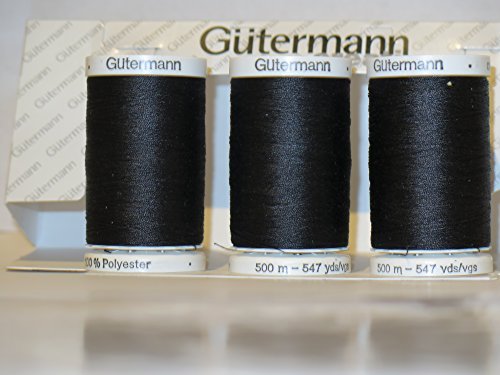 Allzweck-Nähgarn, ca. 500 m, Schwarz, Gutermann-Nähgarn, 3 Stück (schwarz) von Gütermann