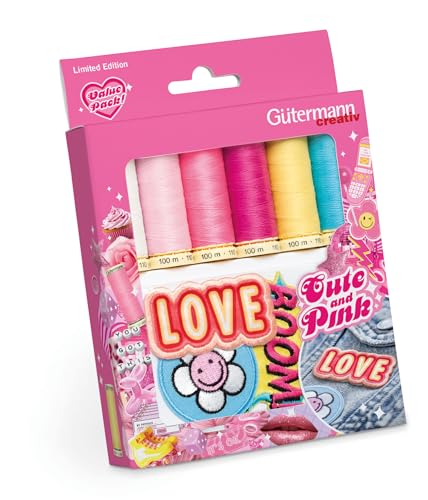 Gütermann - Gütermann Creativ Polyester (6X100m) Cute and Pink Nähen-Alle Gewindesatz mit 3 Eisen-Auf Aufnäher - 1 Satz von Gütermann