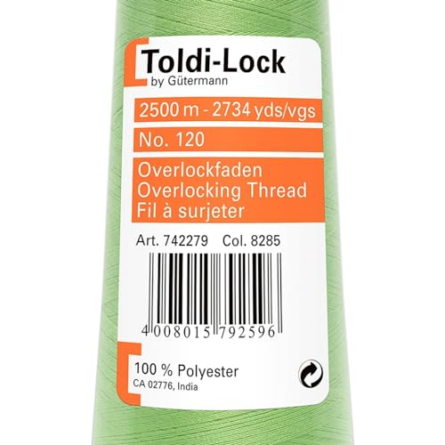 Gütermann Toldi-Lock 100% Fb. 8285-hellgrün, 2.500 m Nähgarn, Polyester, Hellgrün, 12 x 5,5 x 5,5 cm von Gütermann