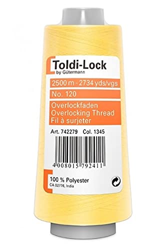 Gütermann Toldi-Lock Fb. 1345 Nähgarn, Polyester, Hellgelb, 12 x 5,5 x 5,5 cm, 2500 von Gütermann