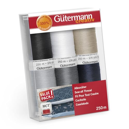 Gütermann creativ 734000-1 Allesnäher-Nähgarn-Set, 250 m x 6 Spulen, Multi 734000-6, 81x113x28 mm von Gütermann