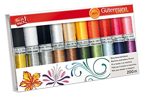 Gütermann creativ Maschinenstickfaden-Set mit 20 Spulen in verschiedenen Farben von Gütermann