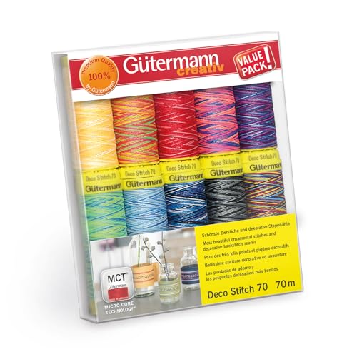 Gütermann creativ Nähfaden-Set mit 10 Spulen Zierstichfaden Deco Stitch 70 70 m in verschiedenen Multicolour-Farben von Gütermann