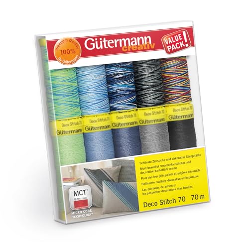 Gütermann creativ Nähfaden-Set mit 10 Spulen Zierstichfaden Deco Stitch 70 70 m in verschiedenen Uni- und Multicolour-Farben von Gütermann