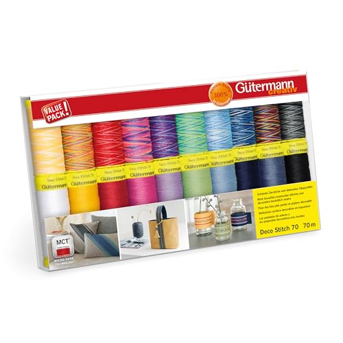 Gütermann creativ Nähfaden-Set mit 20 Spulen Zierstichfaden Deco Stitch 70 70 m in verschiedenen Multicolour-Farben von Gütermann