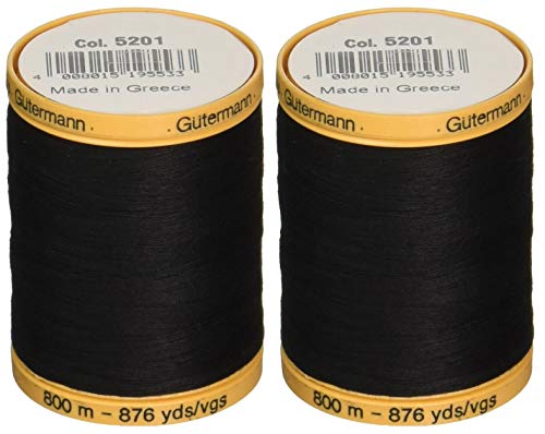 Gutermann 2 Stück natürliche Baumwollfaden, 876 Meter, Schwarz (800C 5201) von Gütermann