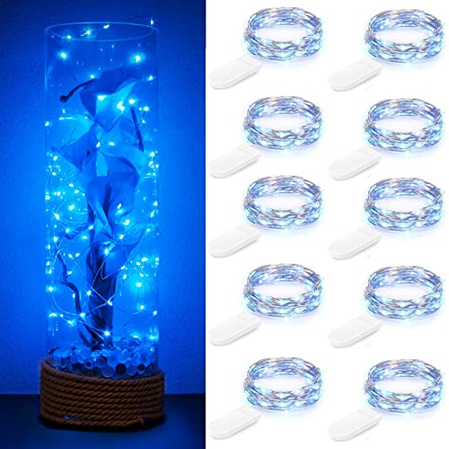 10 Stück LED Lichterkette Batteriebetrieben 1m 10 LED Silberdraht Blau Wasserdicht Flasche Stern Lichterkette für Weihnachten Party Hochzeit Zimmer Dekoration Außen Innen von Guezuvoru