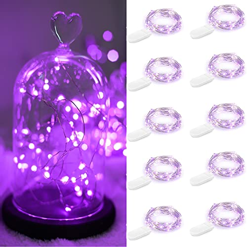 10 Stück LED Lichterkette Batteriebetrieben 1m 10 LED Silberdraht Lila Wasserdicht Flasche Stern Lichterkette für Weihnachten Party Hochzeit Zimmer Dekoration Außen Innen von Guezuvoru