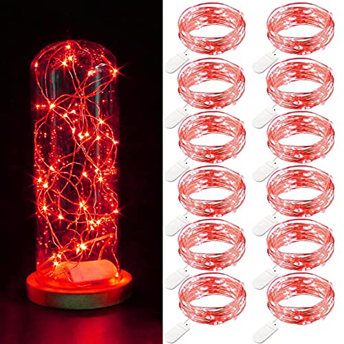 Guezuvoru Batteriebetriebene Lichterketten, 12 Stück 2m 20 LED wasserdichte Lichterketten, Sternenlichterketten für Schlafzimmer, Hochzeitsfeier, Weihnachtsdekoration - Rot von Guezuvoru