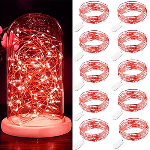 Guezuvoru 10 Stück 1 m 10 LED Silberdraht Rot Wasserdicht Flasche Stern Lichterkette für Weihnachten Hochzeit Party Zimmer Innen Außen Dekoration von Guezuvoru