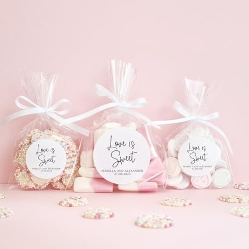 Personalisierbare "Love is Sweet"-Aufkleber für Hochzeitsgeschenke, individuelle Partytüten-Etiketten, Brautparty-Etiketten, runde Kreise, Zuckertüten-Aufkleber, individuelle Aufkleber (6 cm), 100 von Gufacai