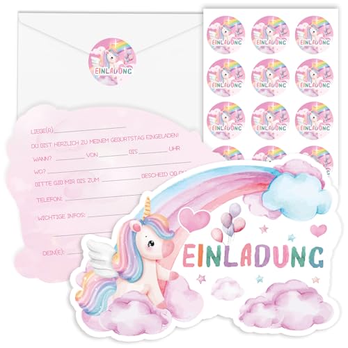 12 Stück Einhorn Regenbogen Einladungskarten zum Kindergeburtstag Geburtstag Party Einladung Einladungskarten Geburtstag Süße Einhorn Regenbogen-Motive einladungskarten für Jungen Mädchen Jugendliche von Guidre