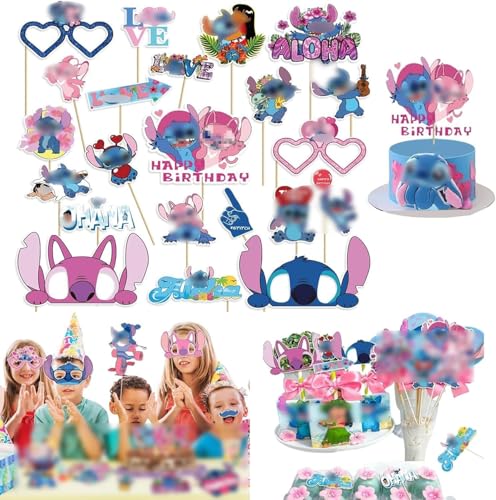 22 Stück Anime Kuchen Deko, Deko Geburtstag Mädchen Stit-ck Geburtstagsdeko Jungen Mädchen Cartoons Kuchen Topper Set für Birthday Party Dekoration Blue cartoon Cake Toppers zum Kinder von Guidre