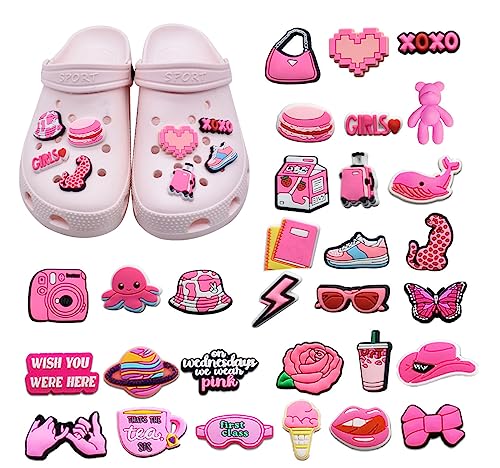 30 Stück Blumen-Krokodil-Anhänger,Girly Rosa Schuhe Dekorationen,personalisierte DIY Zubehör,niedliche Themen-Schuhschnallen,PVC gedruckte Schuhblumen,Crocs-Party-Dekorationen von Guidre