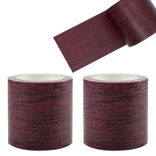 Guidre 2 Rolle Holzoptik Klebeband, Realistische Holzmaserung Reparatur, Selbstklebend Holzmaserung Panzertape für Weichsockelleiste, Türen Bordüre, Wände Tapeten, Möbel, 8cm x 4.57m (Burgunderrot) von Guidre