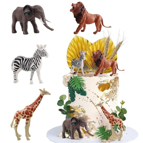 Guidre 20 Stück Dschungel Tortendeko, Jungle Cake Topper, Safari tiere Kuchendeko, Waldtiere Tortendeko, Zoo Tier Cake Topper für Kinder Junge Mädchen von Guidre