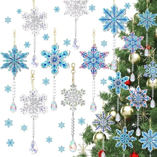 8 Stück Diamond Painting Weihnachten Anhänger Schneeflocken, Diamond Painting Schlüsselanhänger Beidseitig, DIY 5D Diamant Painting Geschenkanhänger Weihnachtsbaumanhänger für Erwachsene von Guidre