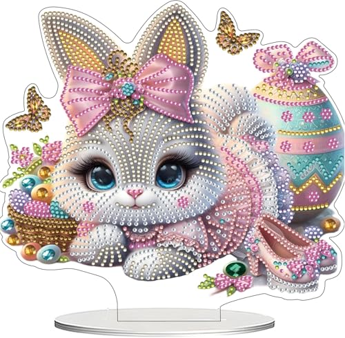 Guidre DIY Diamant Desktop Ornament,Diamond Painting Ostern Desktop-Ornament, Speziell geformter Kristall Osterhase,Oster Hase Geschenk,Diamant Kunstmalerei Tischdekoration Diamant (H) von Guidre